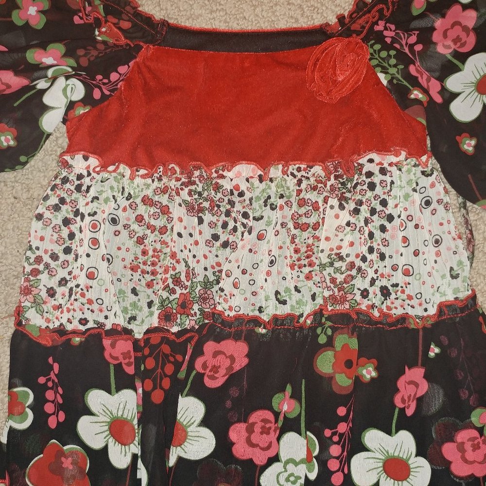 Girls Summer Velvet/Sheer Floral Top 4